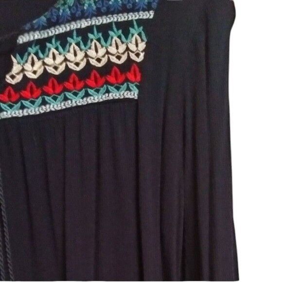 Solitaire Women's Top Blouse Peasant Smock Navy Boho Embroidered Tassels Size L - Picture 4 of 10